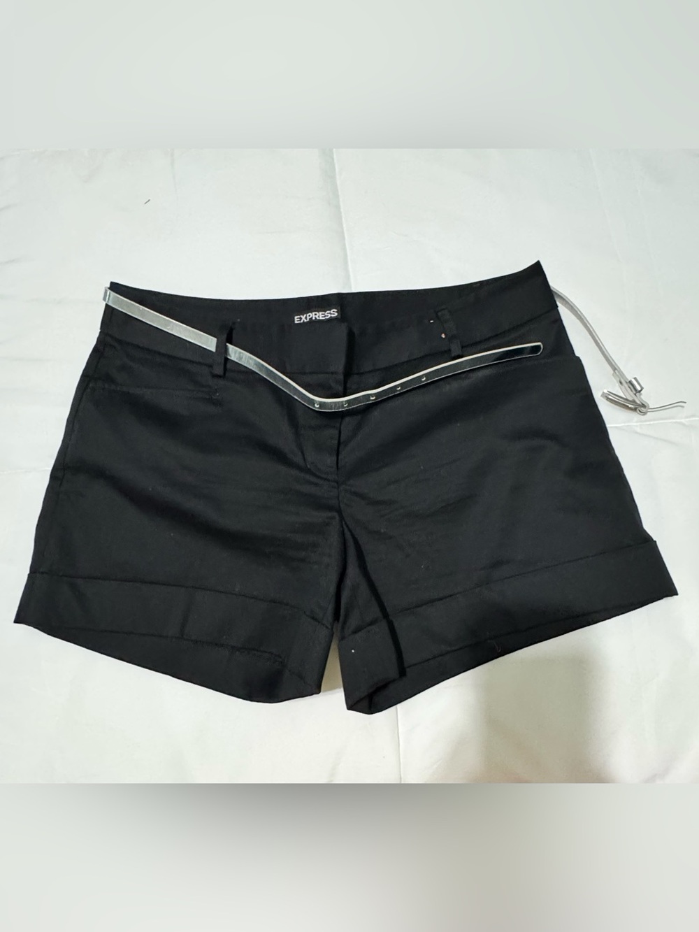 Express Black High-Waist Cuffed Shorts with Silver Belt